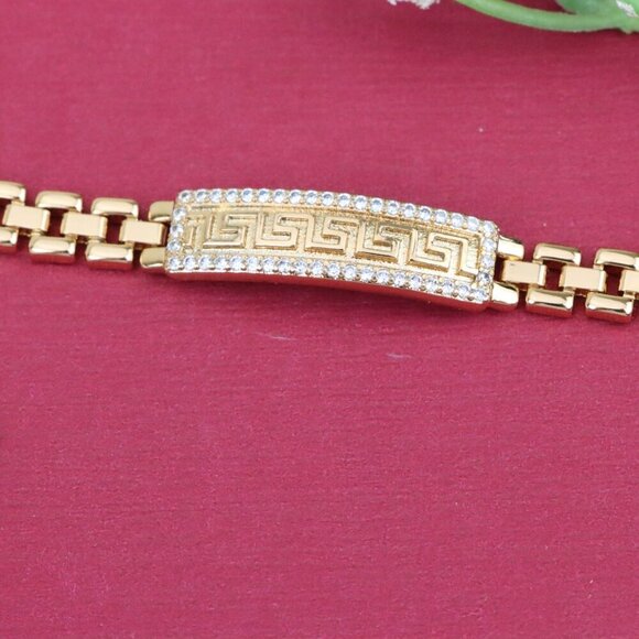 "Rose Gold Bracelet with Greek Key Design and Crystal Border, XPBL0950 - Picture 9 of 12